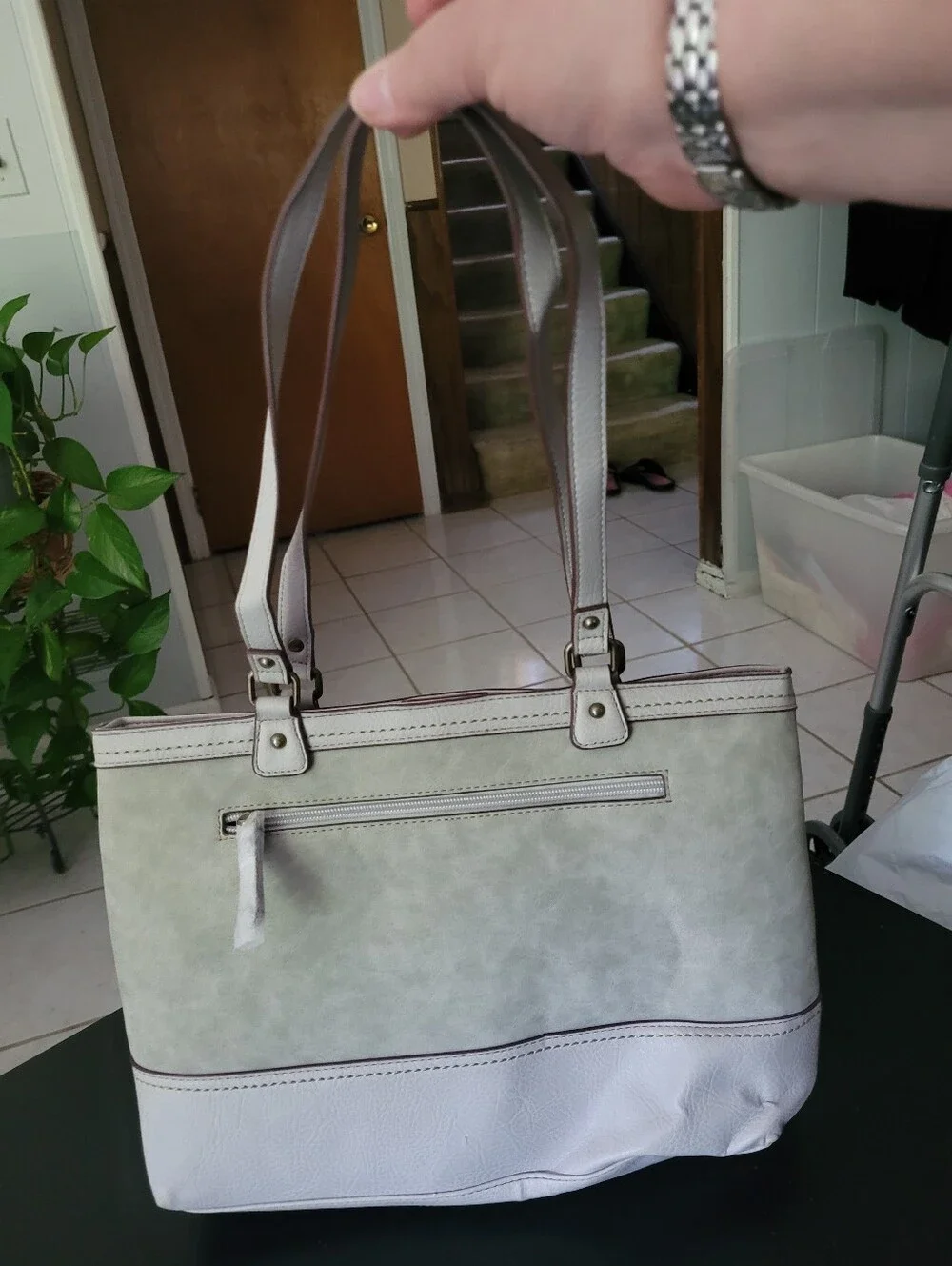 B.O.C. Women's Off White Faux Leather Tote Bag with Accent Trim